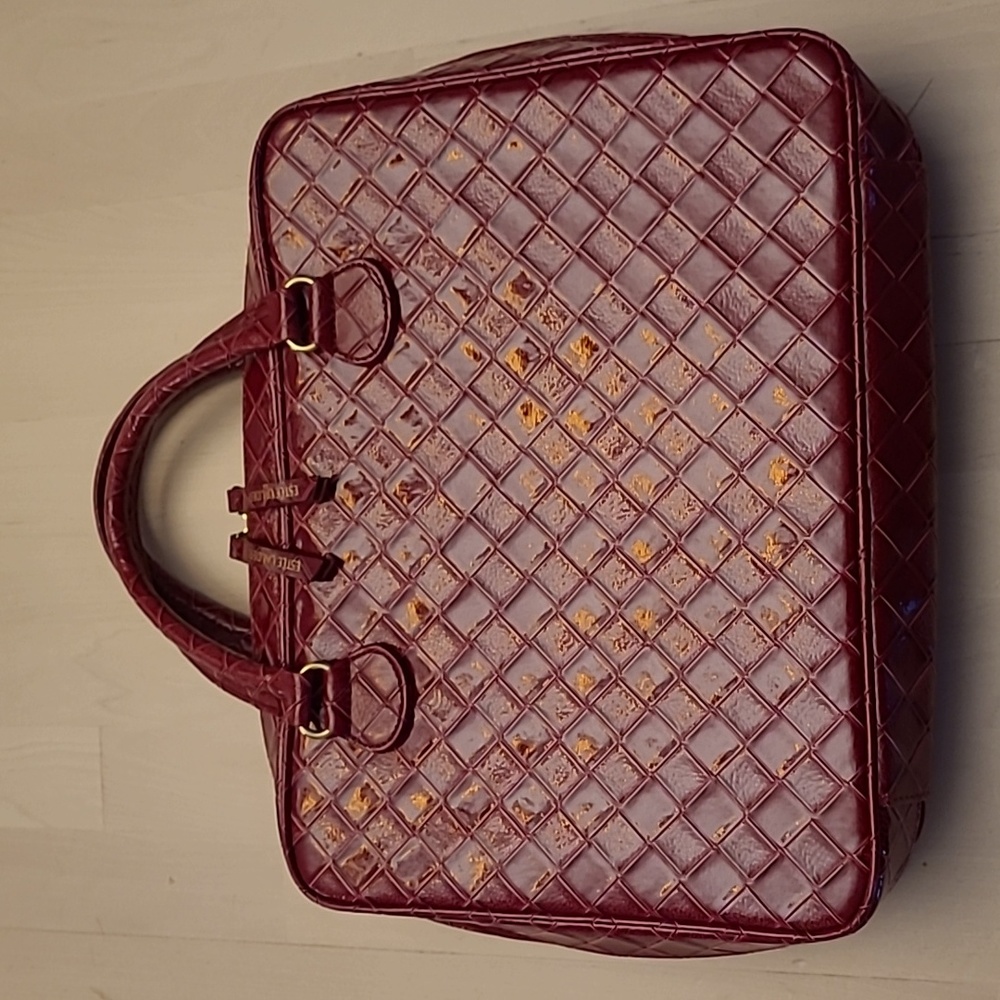 EUC Este Lauder Deep Red Faux Leather "Woven Look" Purse/Handbag